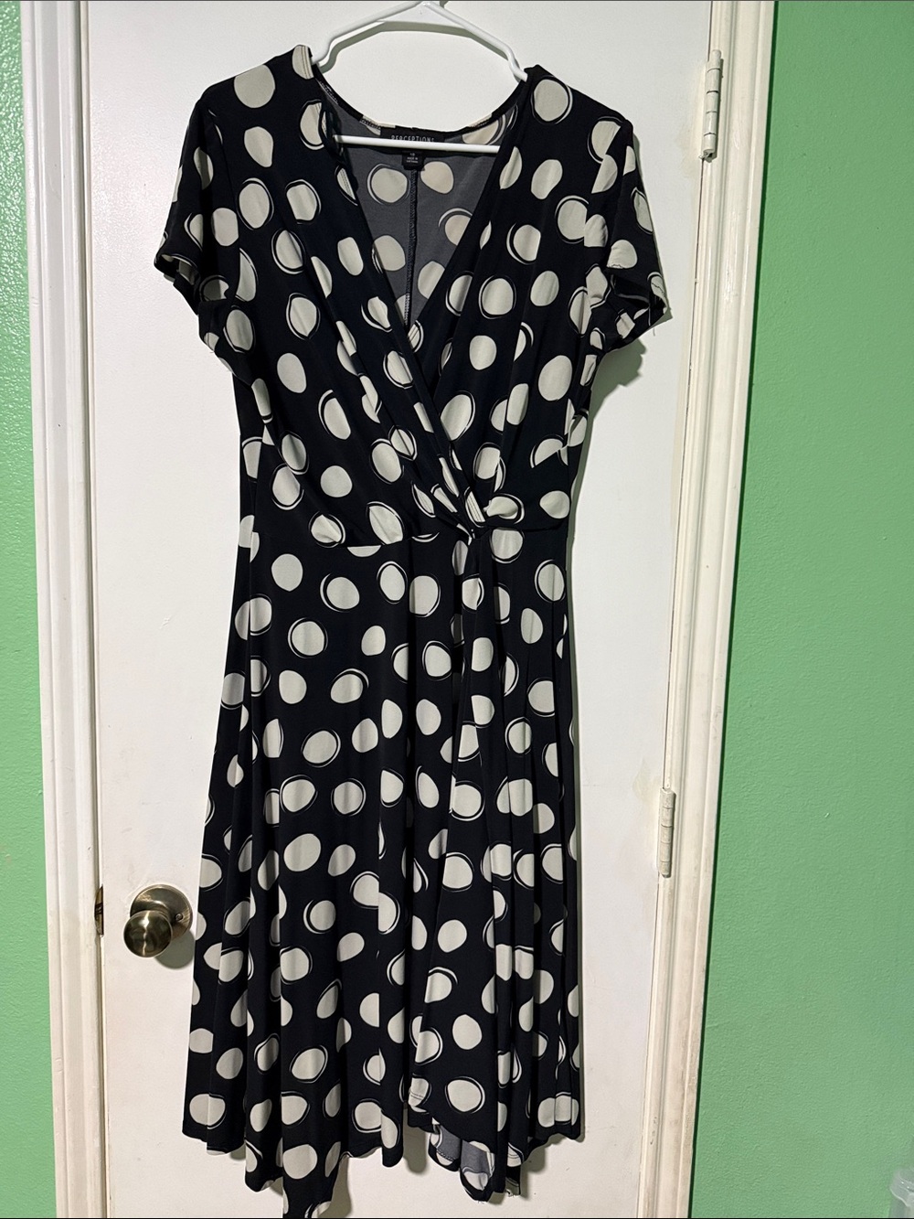 Perceptions Black and White Polka Dot Wrap Midi Dress